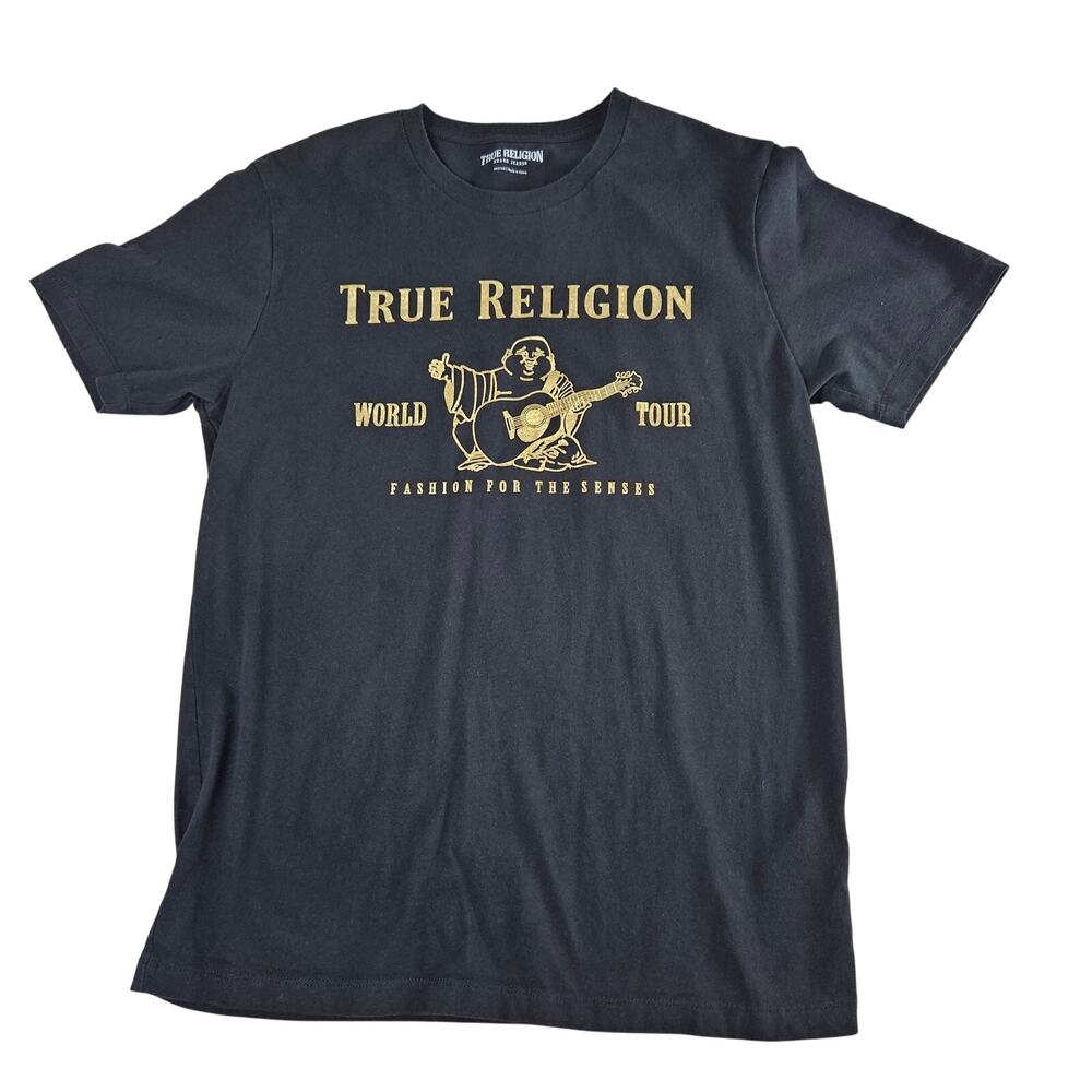 True Religion Black & Gold Buddha World Tour Tee Mens Sz Medium Street wear